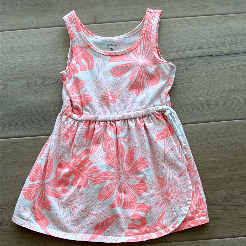 2T- Carter's Pink and White Sleeveless Sundress -